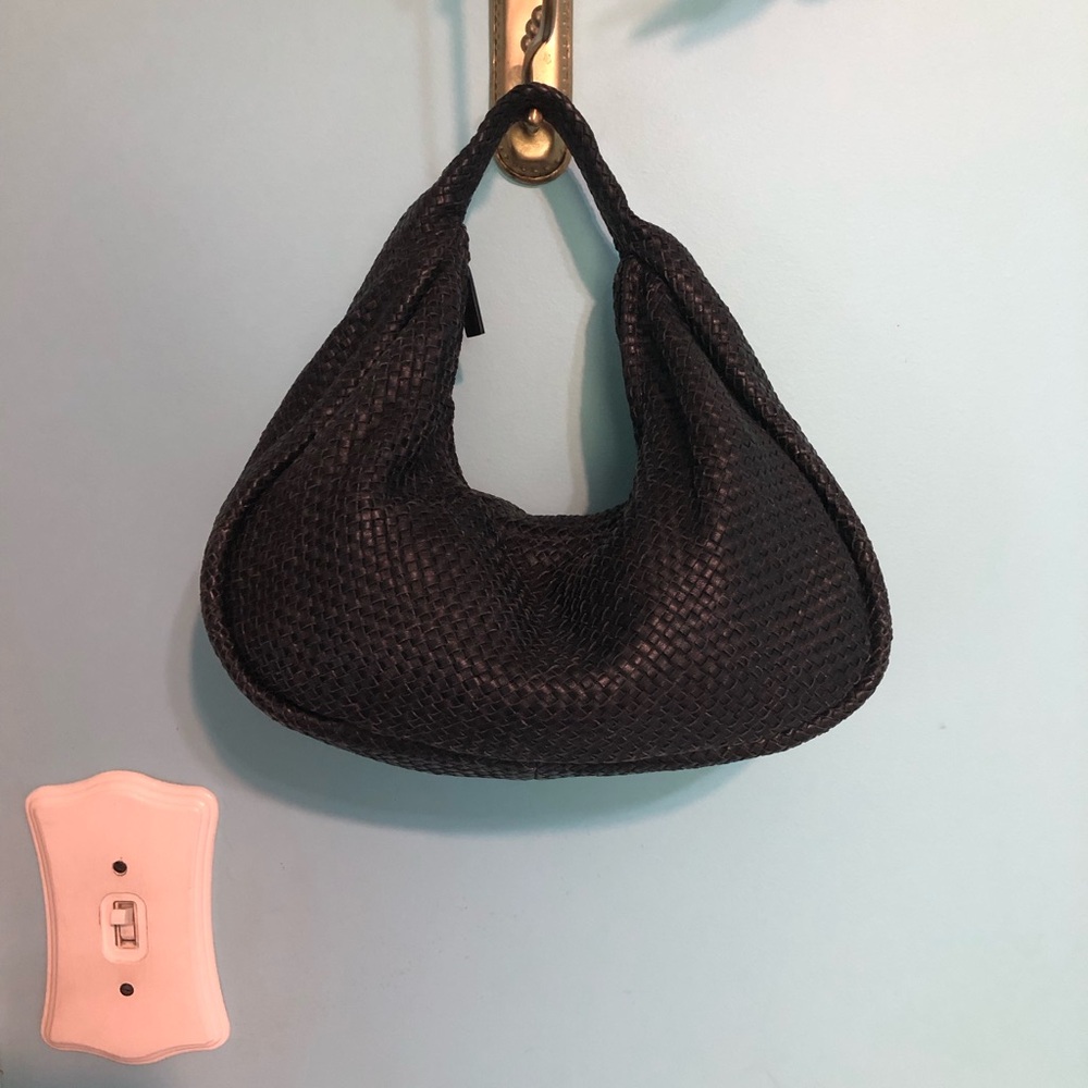 St Agni bonbon black leather woven bag